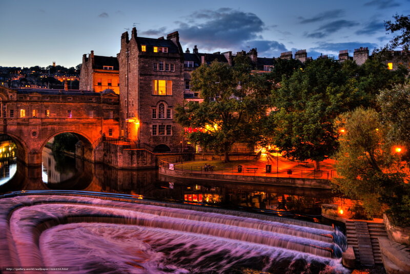 Bath at dusk with river and bridge