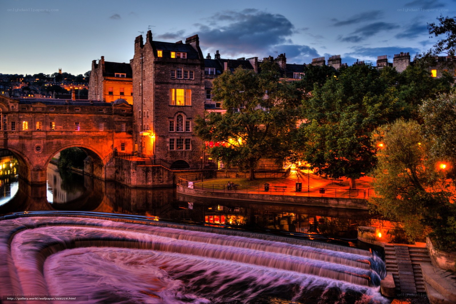 Bath at dusk with river and bridge