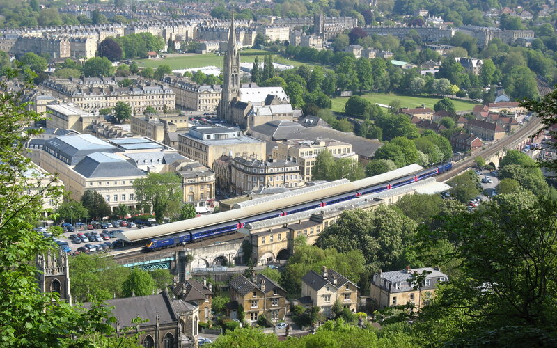 Bath cityscape with train