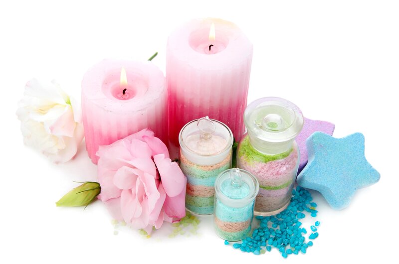 Bath Products and Flowers — Pink, Calm, Photograph