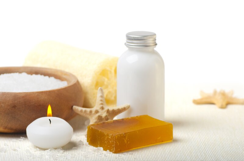 Bath Products on Table — White