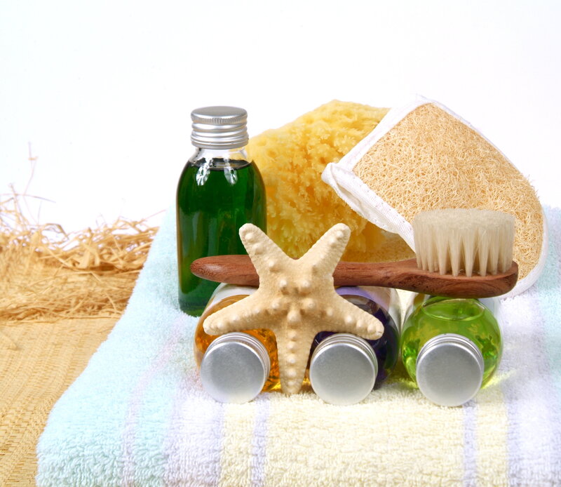 Bath Products on Towel — White
