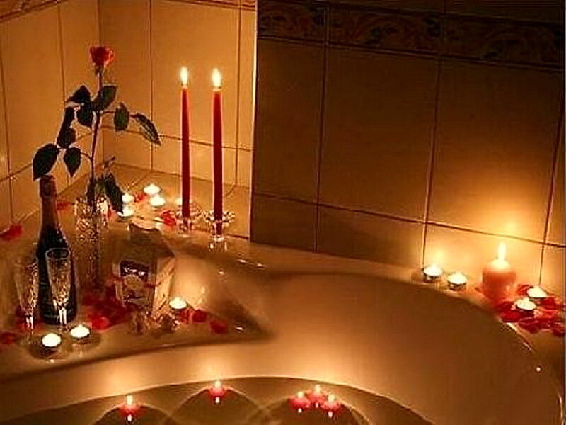 Bath with Candles and Rose