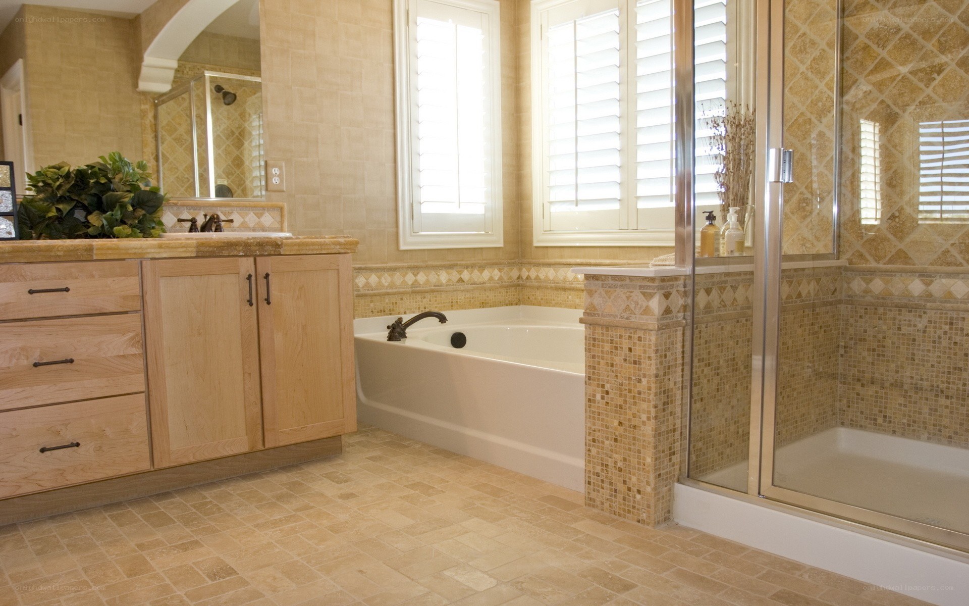 Bathroom with bathtub and shower