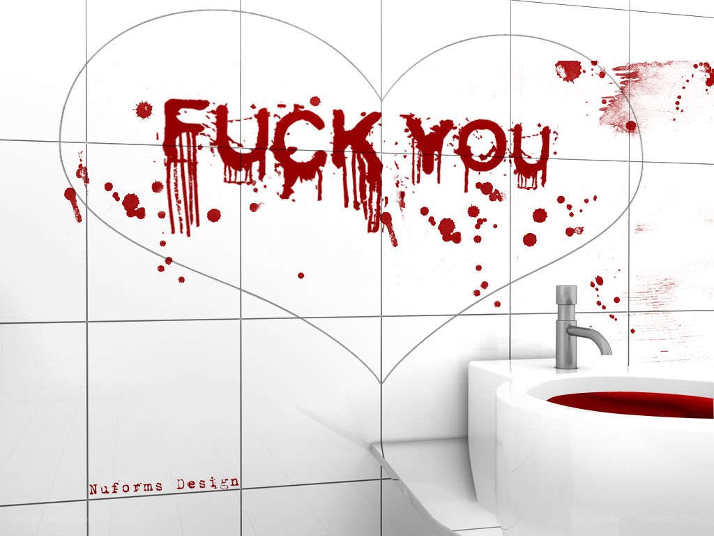 Bathroom with 'Fuck You' graffiti