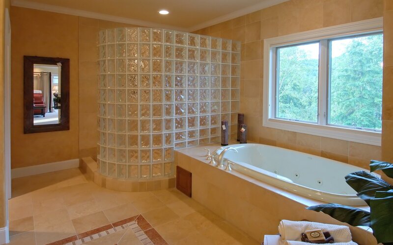 Bathroom with glass block shower