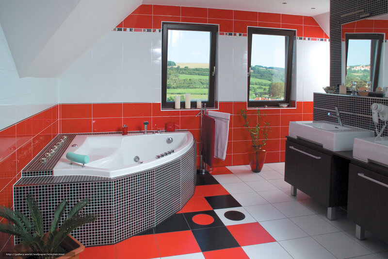 Bathroom with Jacuzzi Tub — Red, Modern