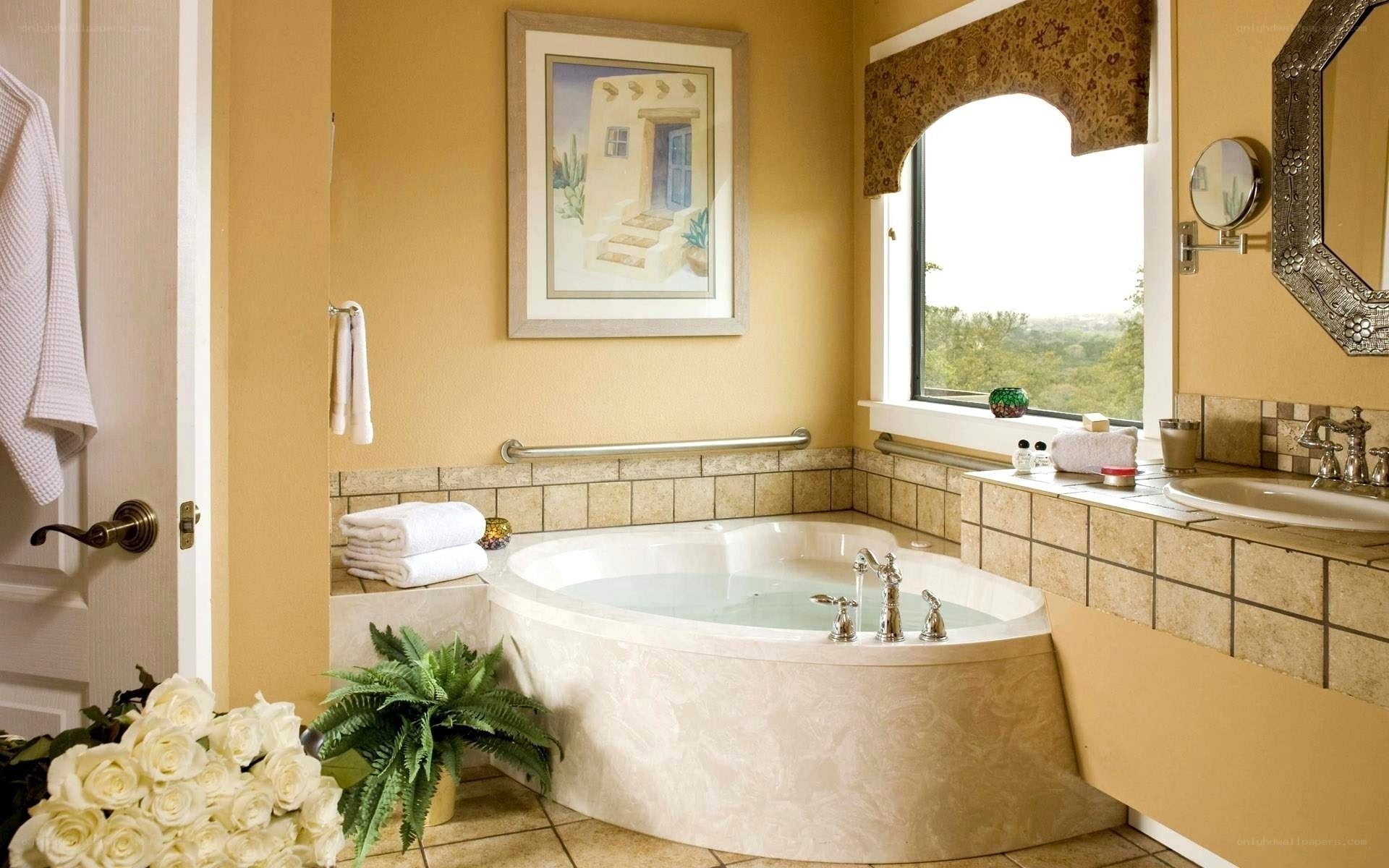 Bathroom with soaking tub and window