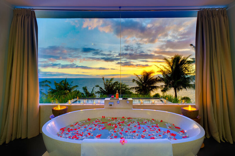Bathtub with Flower Petals — Blue, Serene