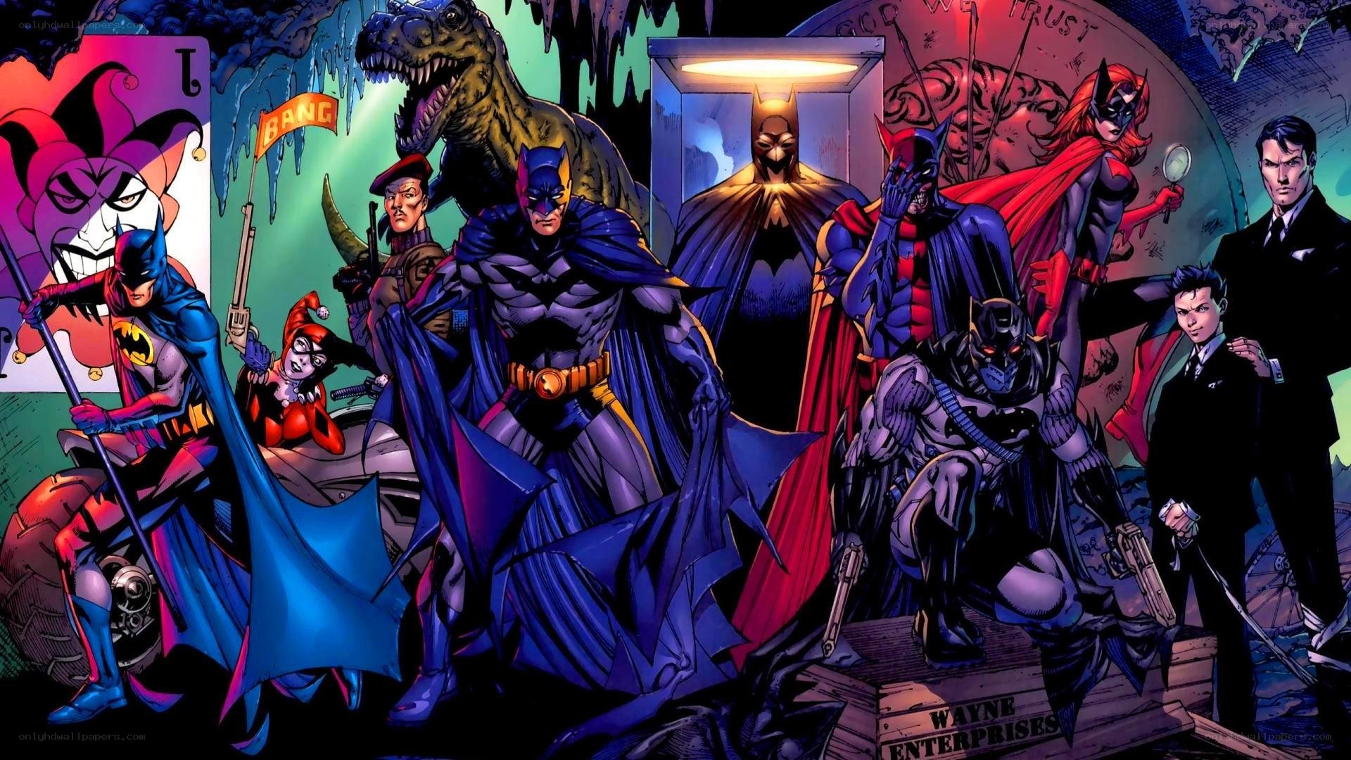 Batman and allies in a comic panel