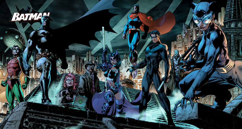 Batman and allies on rooftop