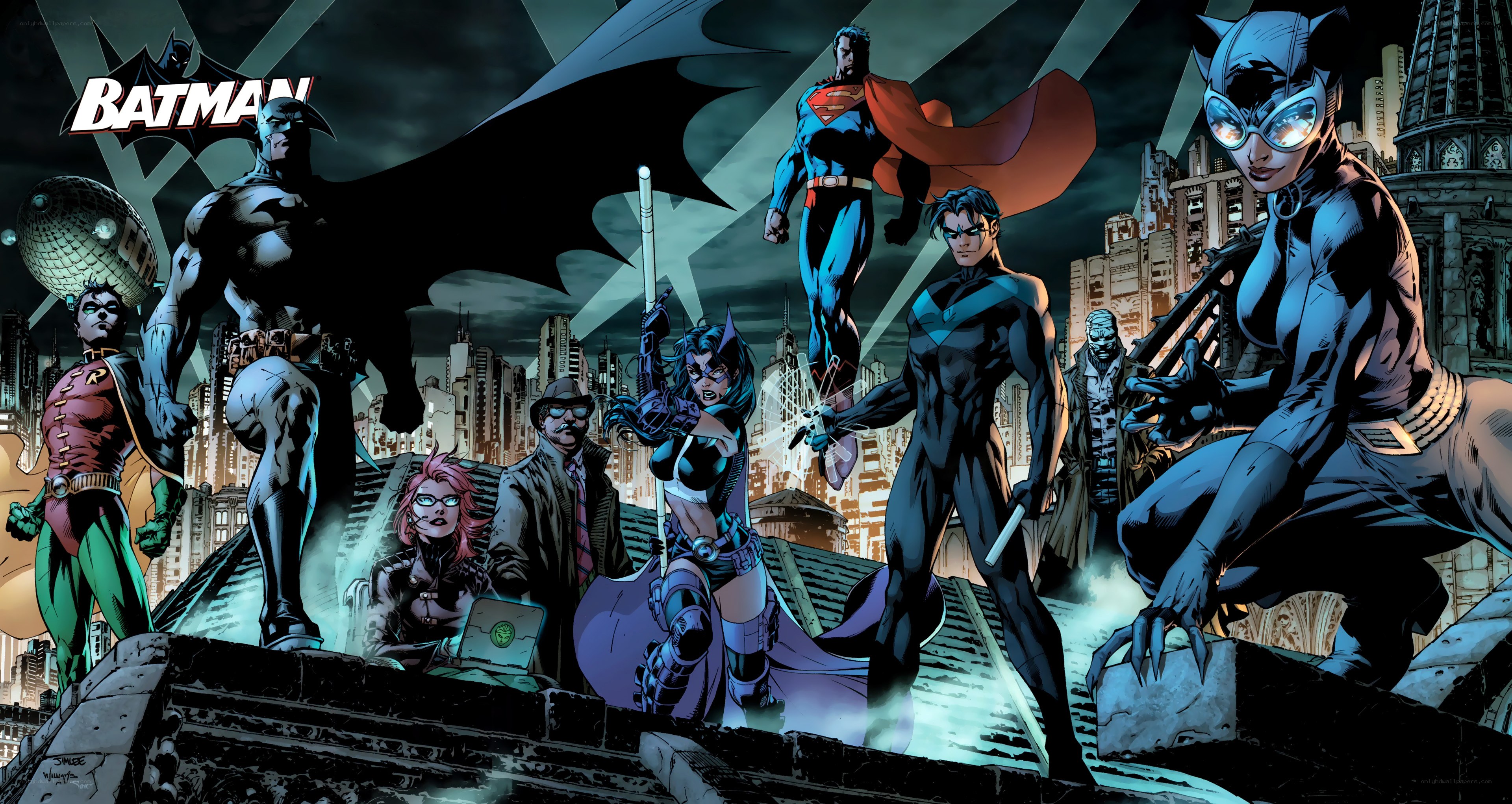 Batman and allies on rooftop
