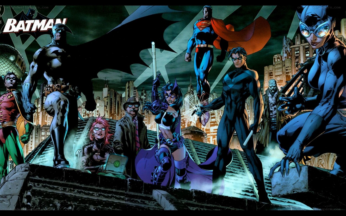 Batman and allies on rooftop