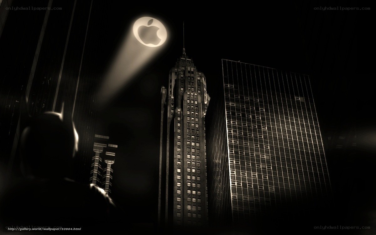 Batman and Apple logo at night