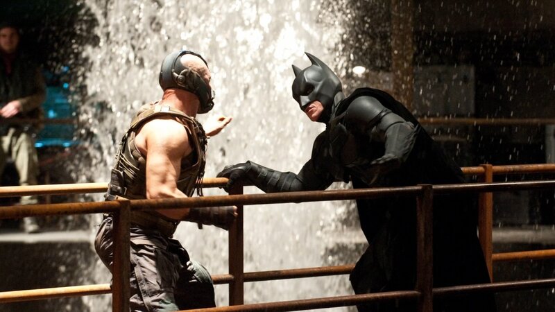 Batman and Bane Facing Off — Black, Dramatic, Night, Photograph