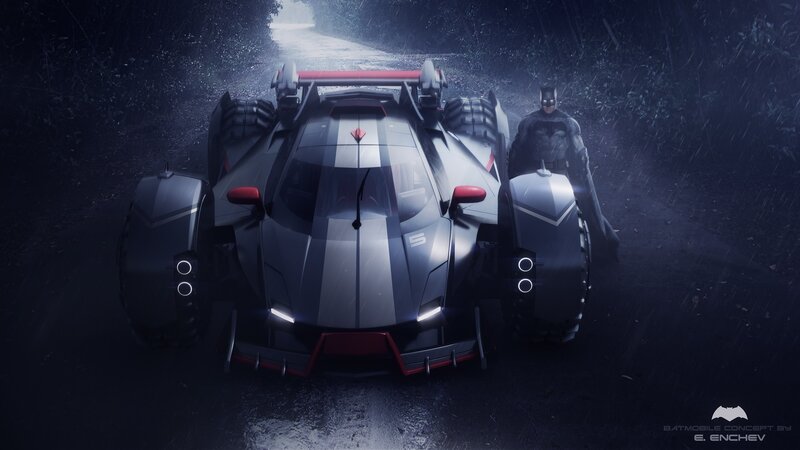 Batman and Batmobile — Black, Dramatic, Night, Digital Art, Car