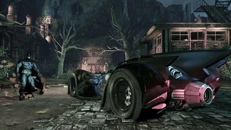 Batman and Batmobile in Arkham