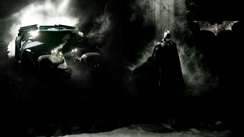 Batman and Batmobile in dark city