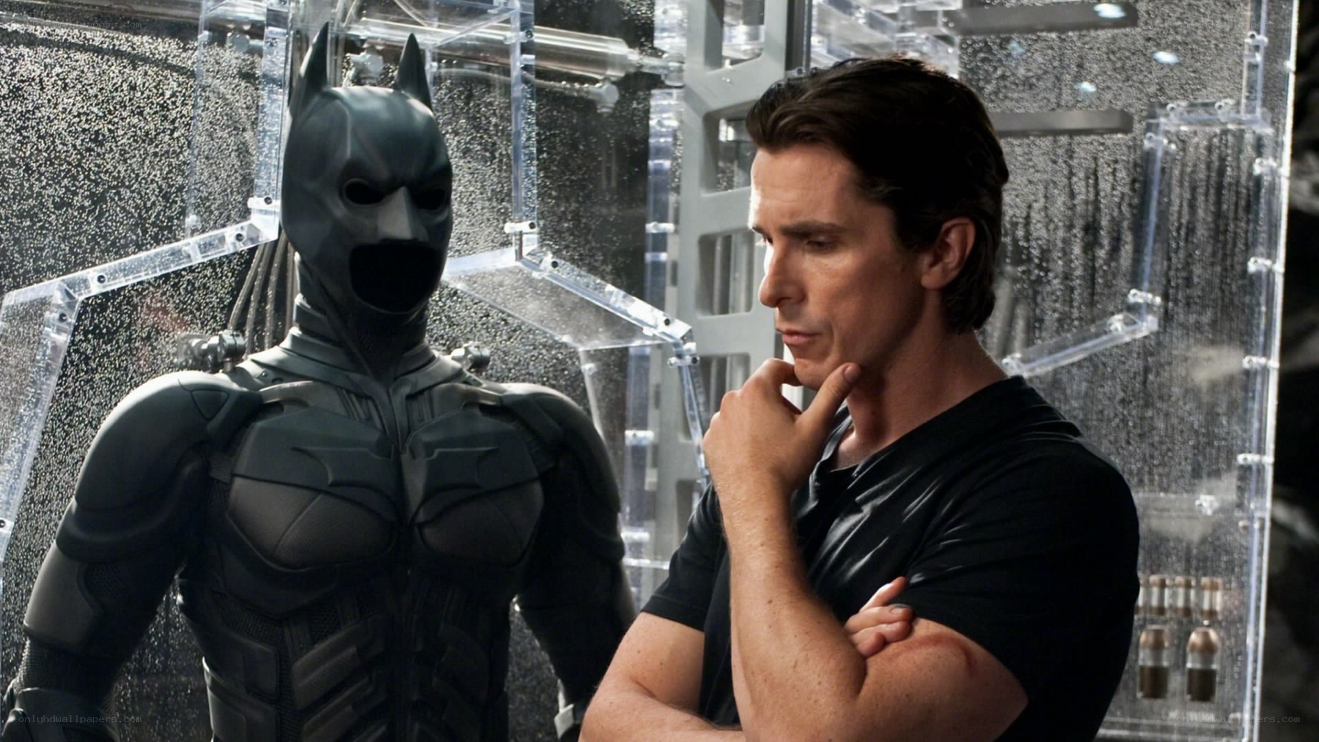 Batman and Bruce Wayne in lab