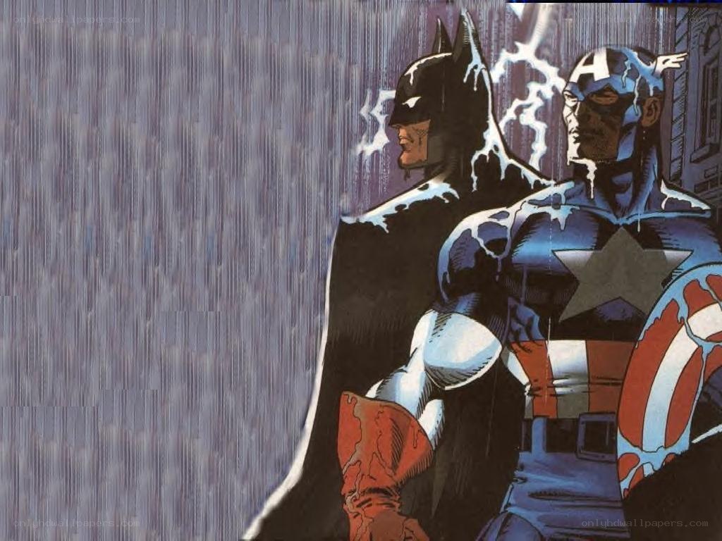 Batman and Captain America in rain