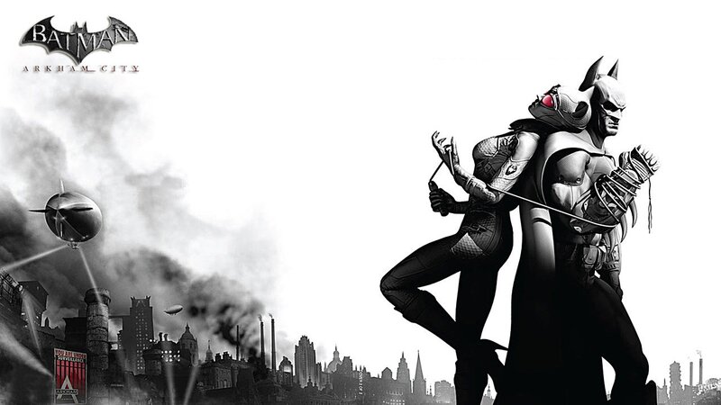 Batman and Catwoman — Black, Dramatic, Night, Digital Art, City Skyline