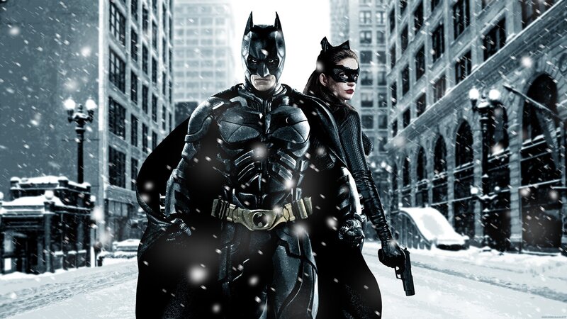 Batman and Catwoman — Black, Dramatic, Winter, Digital Art