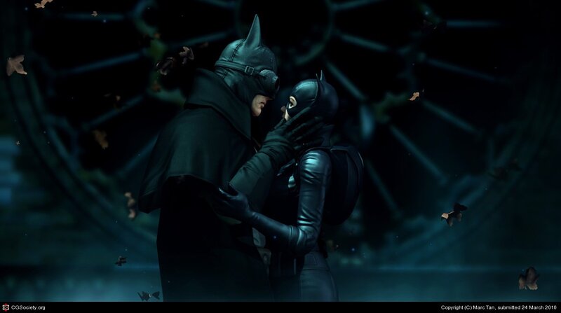 Batman and Catwoman embrace