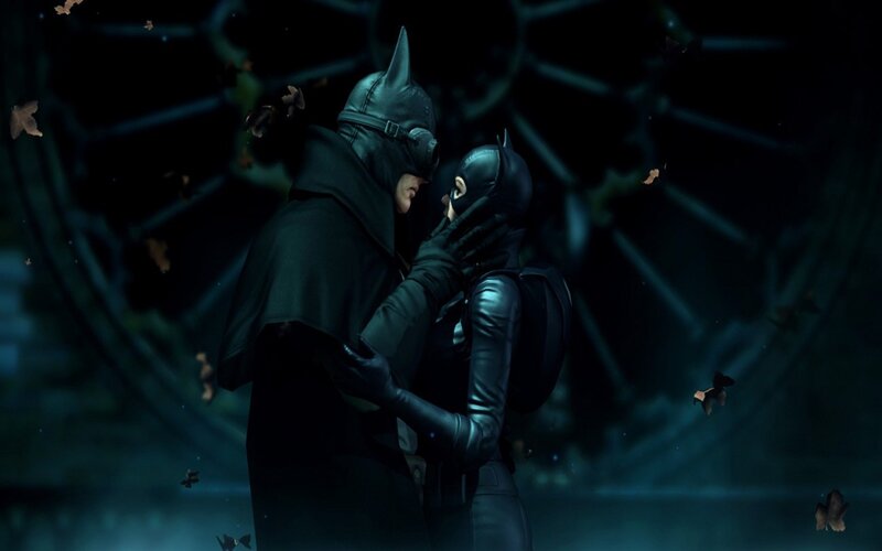Batman and Catwoman embrace