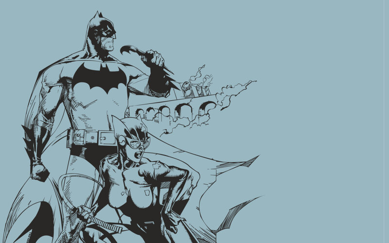 Batman and Catwoman in action