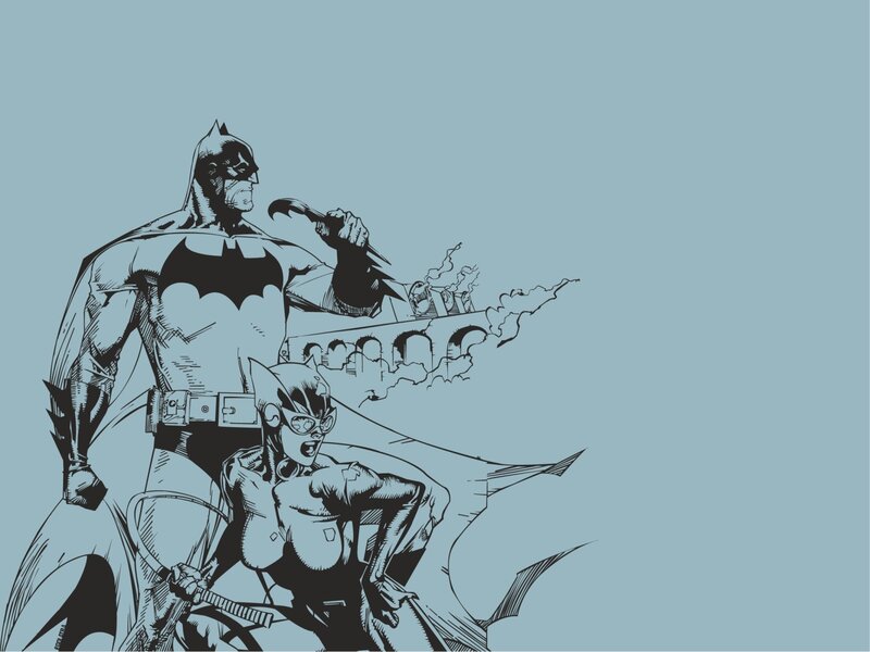 Batman and Catwoman in action