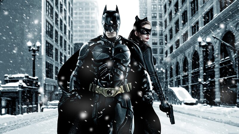 Batman and Catwoman in snow