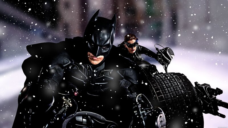Batman and Catwoman in snow