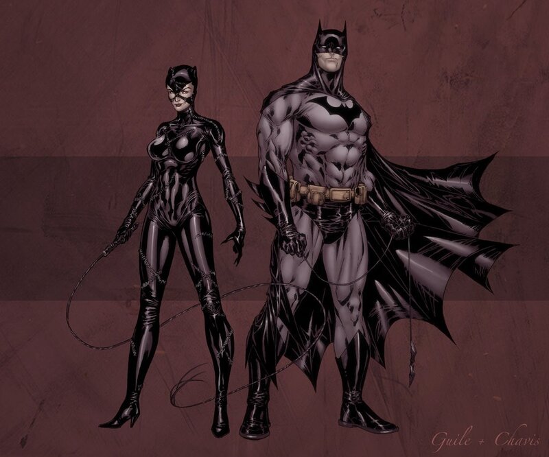 Batman and Catwoman standing together