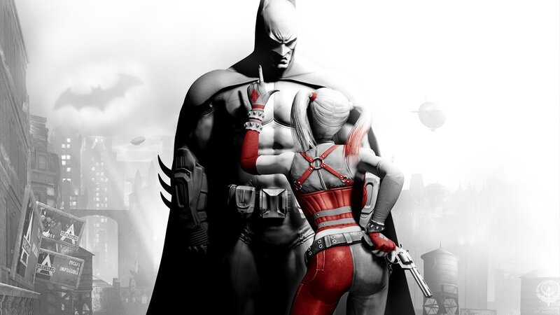 Batman and Harley Quinn — Black, Dramatic, Night, Digital Art, Cityscape, Bat-signal