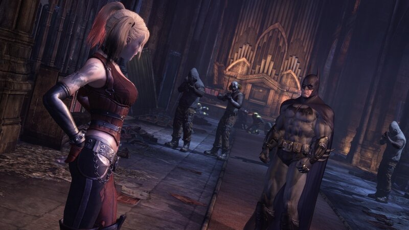 Batman and Harley Quinn in a cathedral