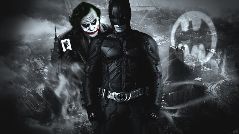 Batman and Joker — Black, Dramatic, Night, Digital Art, Cityscape
