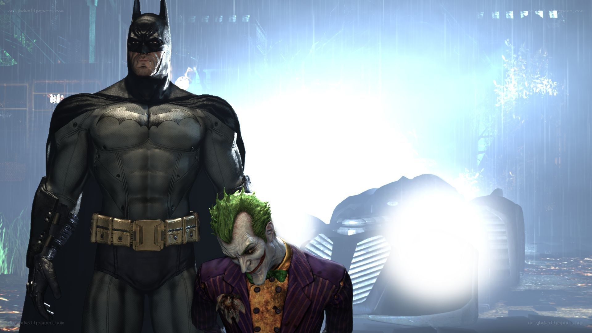 Batman and Joker in rain