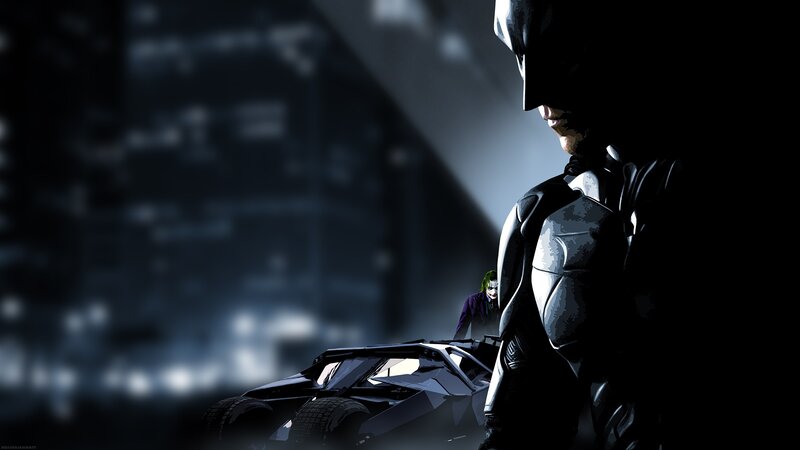 Batman and Joker Standing — Black, Dramatic
