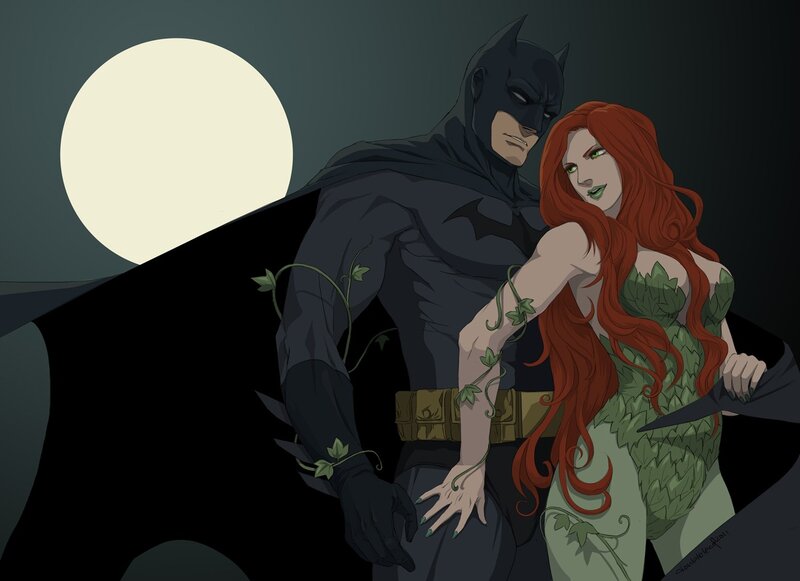 Batman and Poison Ivy moonlit scene