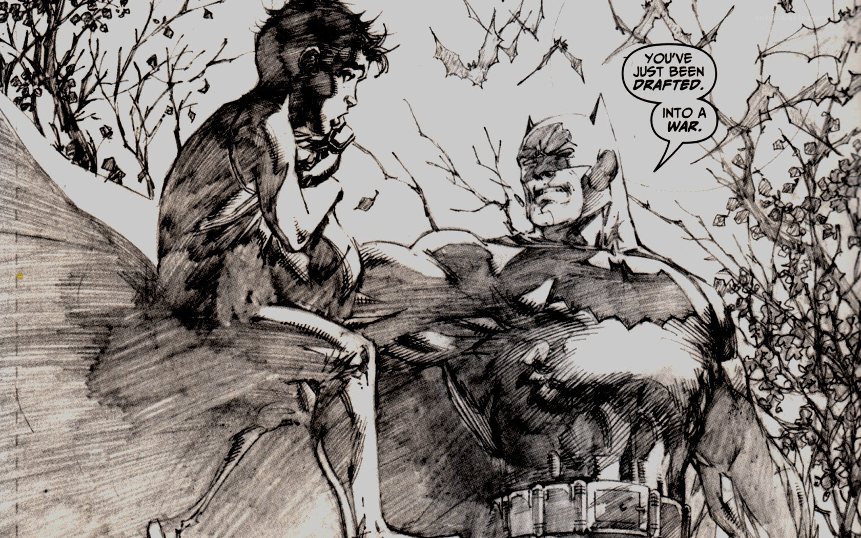 Batman and Robin in a forest