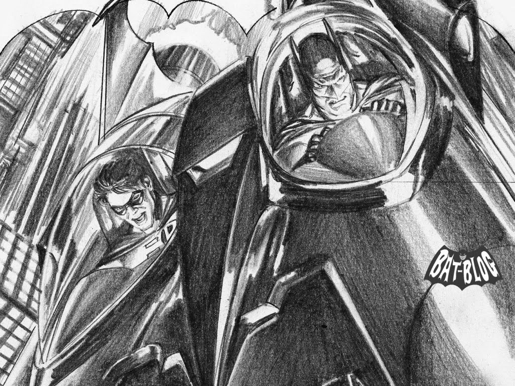 Batman and Robin in Batmobile