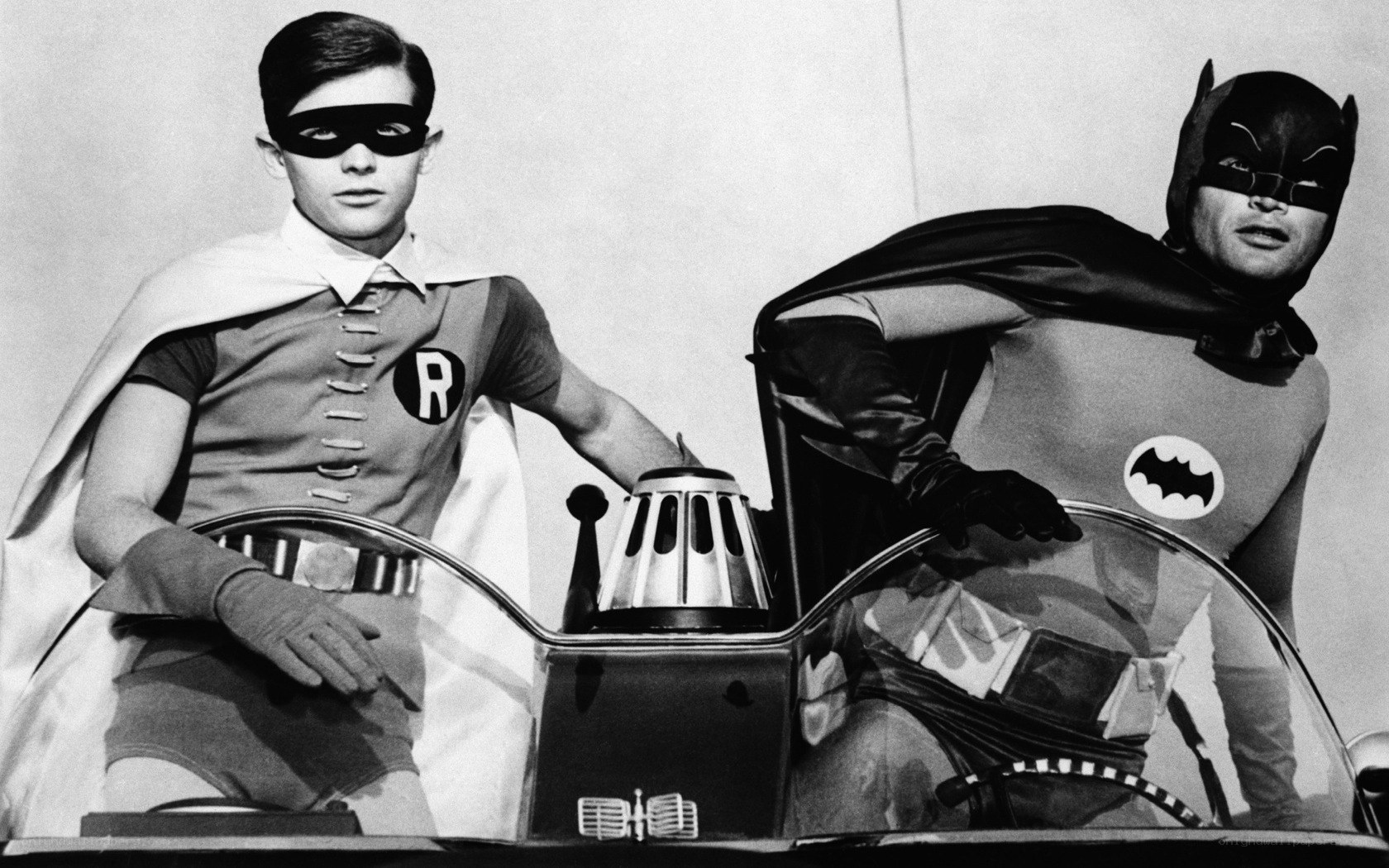 Batman and Robin in the Batmobile