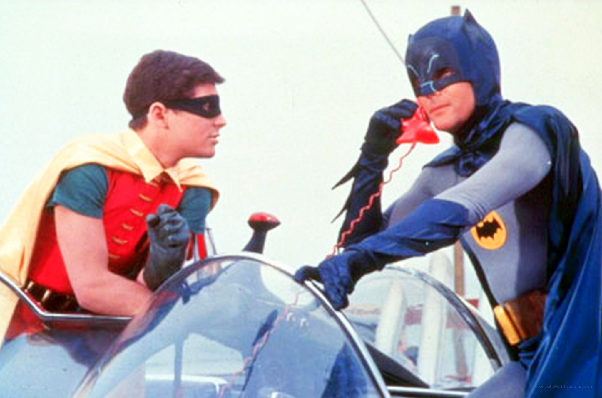 Batman and Robin in the Batmobile