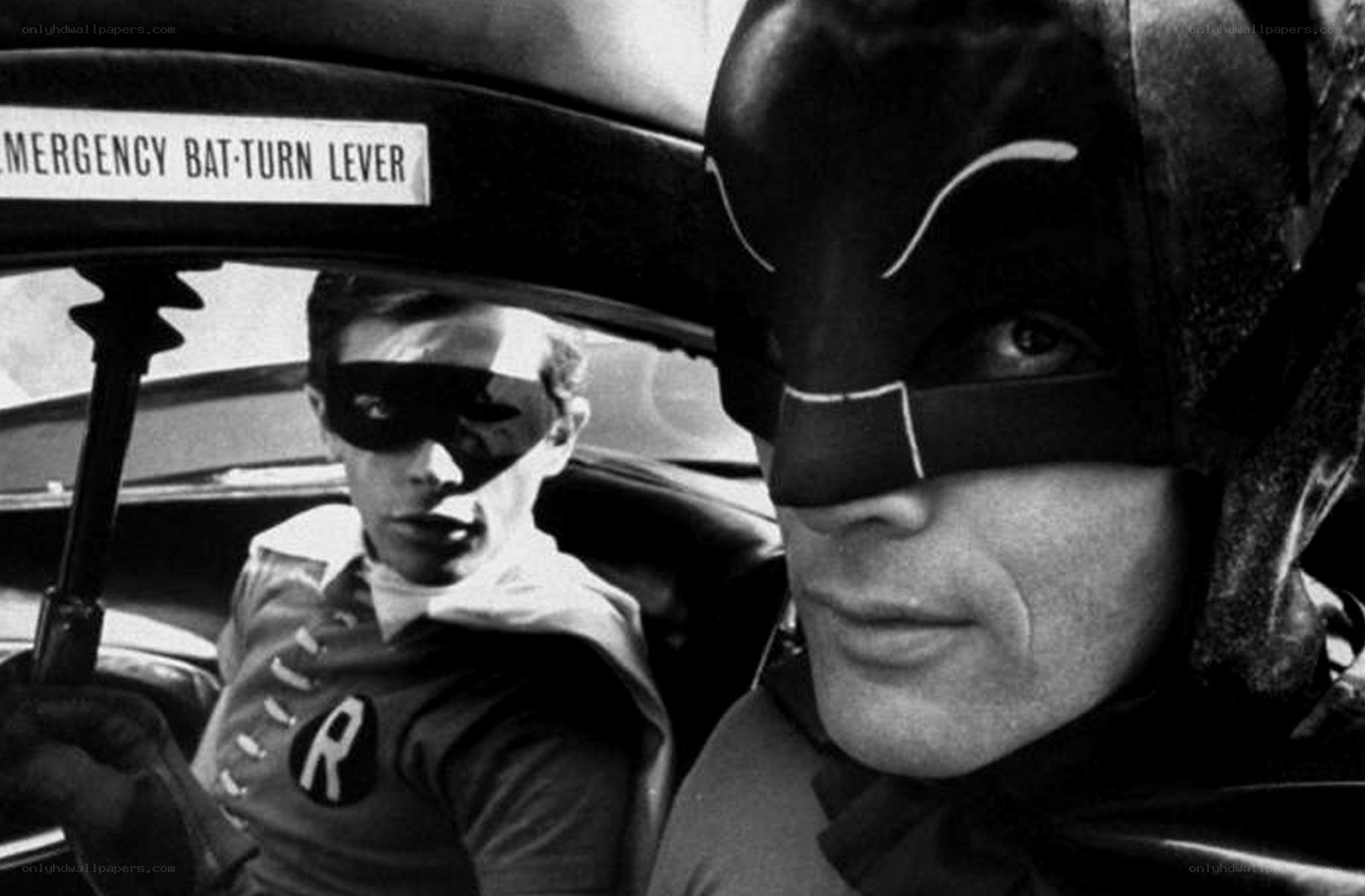 Batman and Robin in the Batmobile