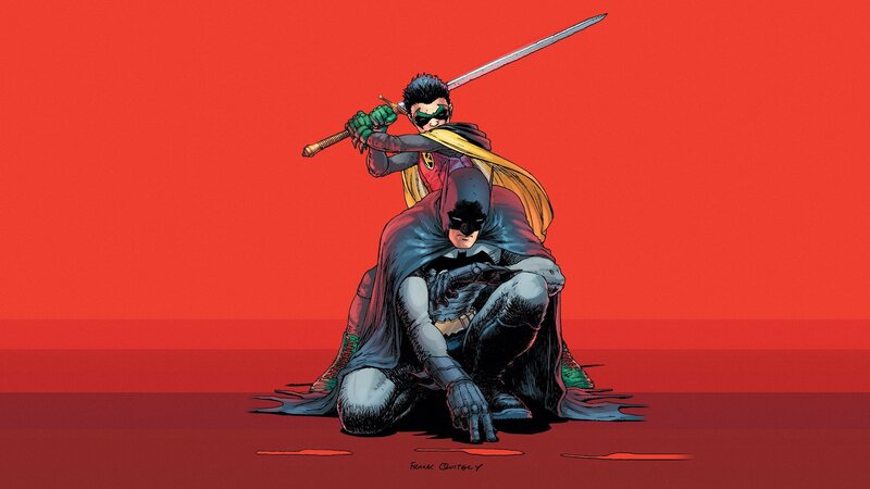 Batman and Robin Kneeling — Red