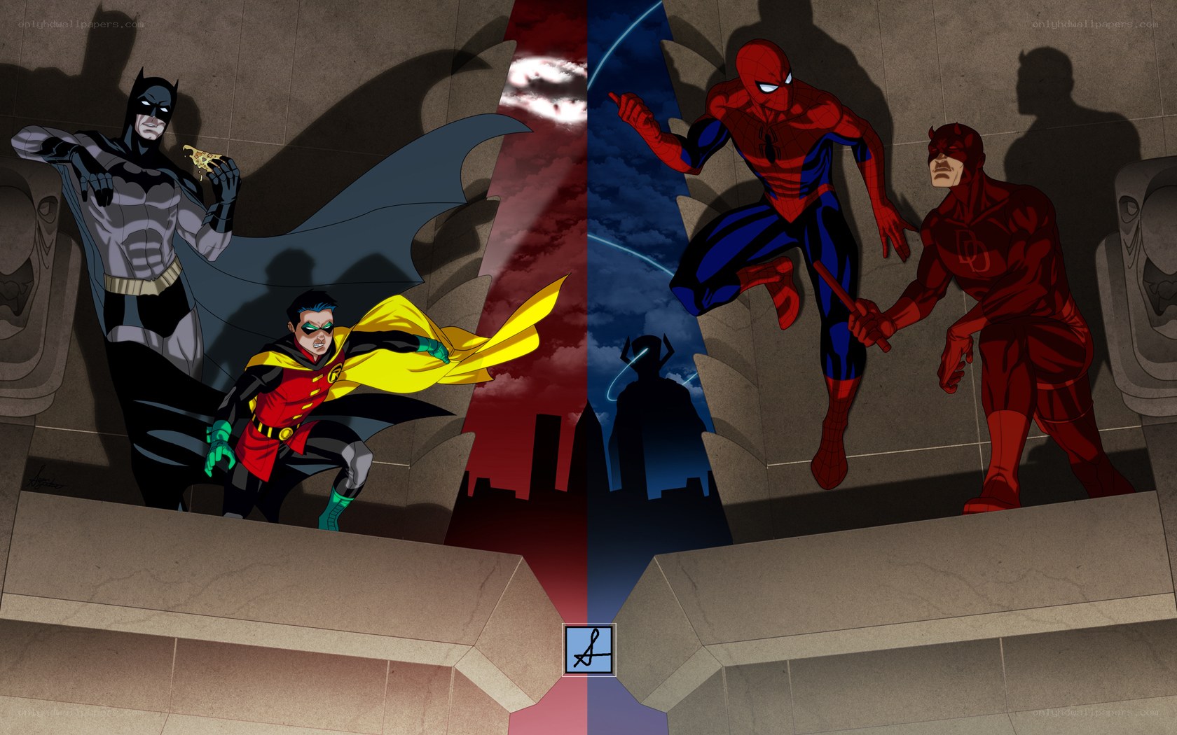 Batman and Robin vs Spider-Man and Daredevil
