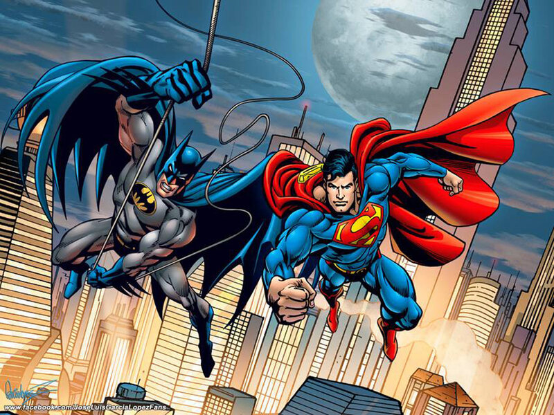 Batman and Superman Flying — Blue