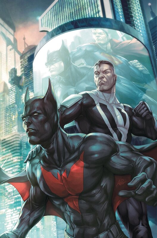 Batman and Superman in a city