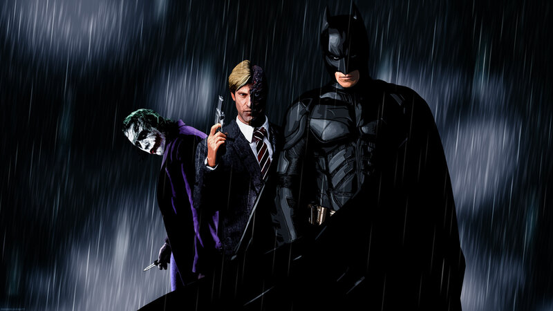 Batman and Two Villains — Black, Dramatic