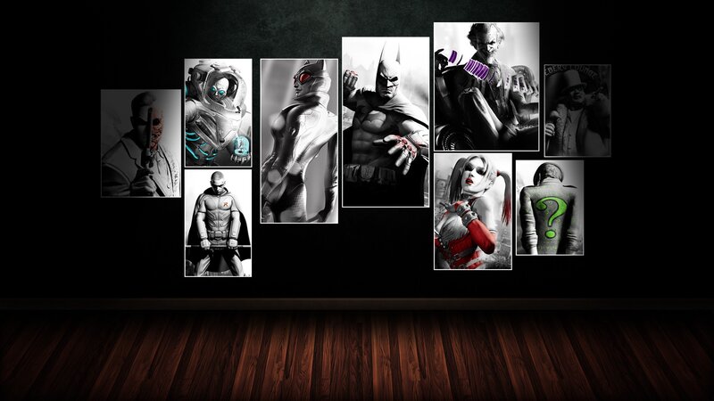 Batman and Villains — Black, Dramatic, Digital Art, Joker, Harley Quinn, White